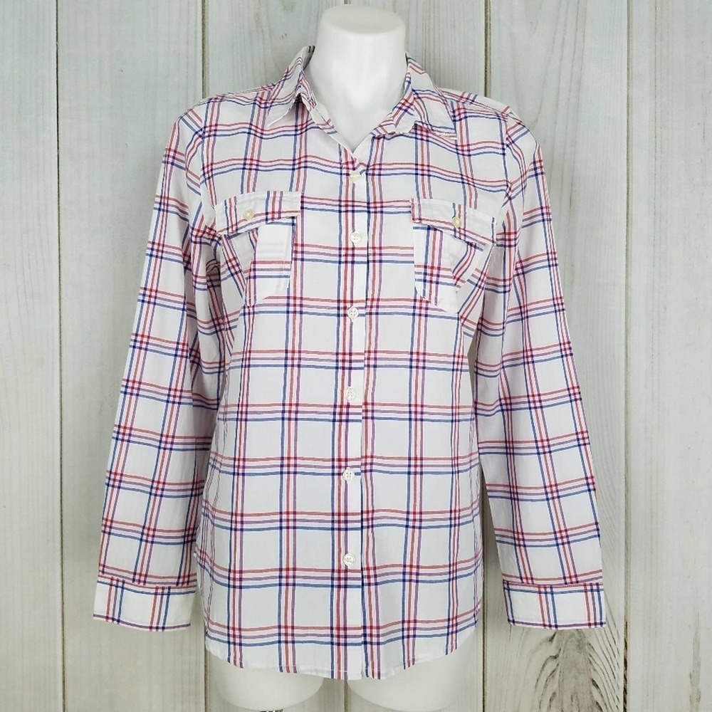 Old Navy White Pink Blue Plaid Oxford Shirt